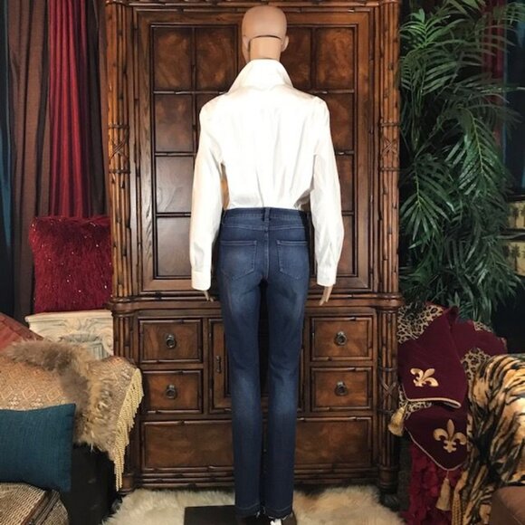 NWOT G.I.L.I. Mid Wash Side Slit Dropped Raw Edge Bootcut Stretch Jean - Picture 6 of 12